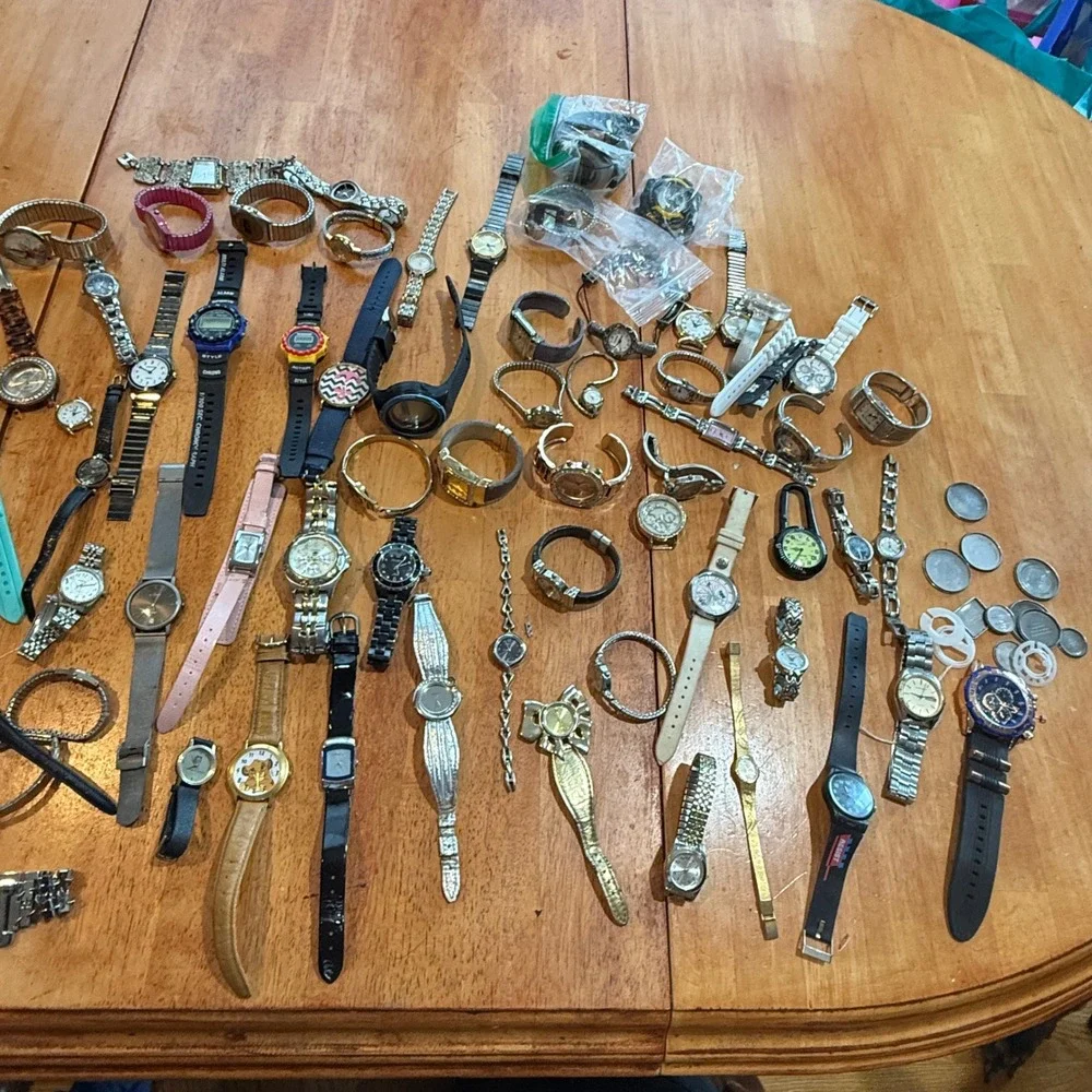 Mixed Estate Watch Lot 40+ Pieces Geneva Sharp Timex Digital Analog Repair Parts